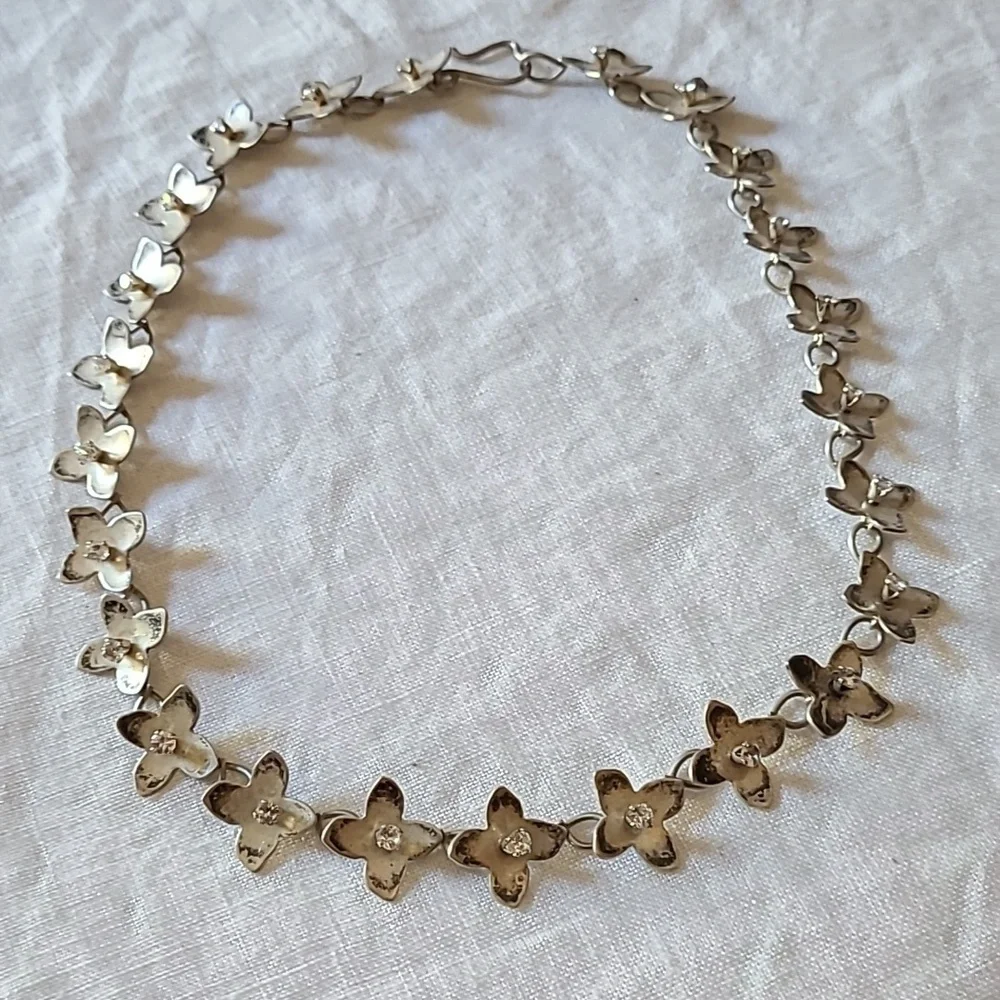 Sterling Silver & Crystals Hand Crafted Choker Necklace - Circum15" - Picture 5 of 6